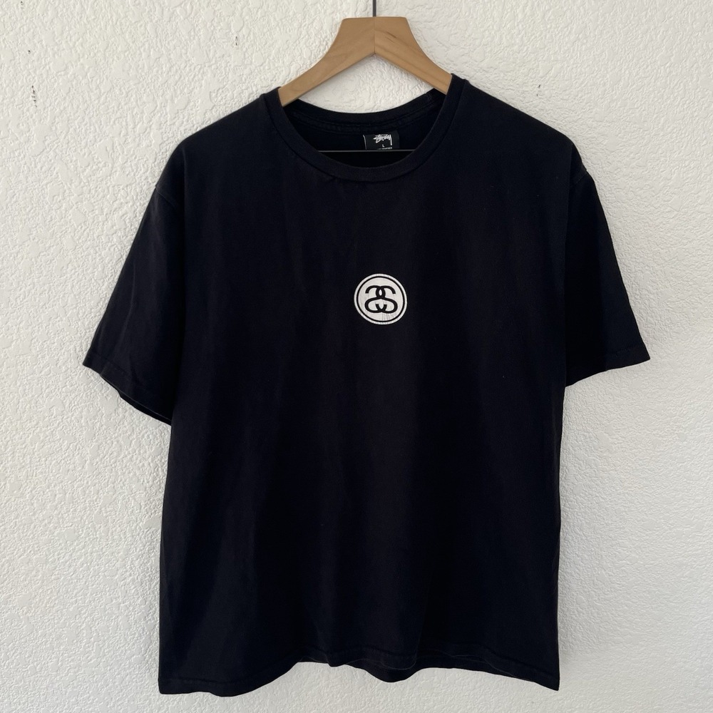 VTG Stussy T-Shirt Mens Large Black Center Logo Classic Short Sleeve Skater Y2K
